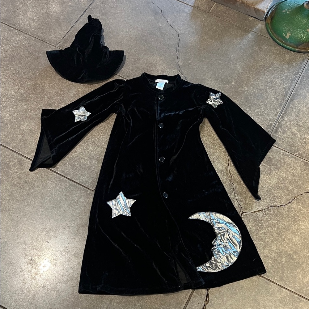Pottery Barn Kids Midnight Wizard Witch Costume 4-6T - cloak, beard & hat